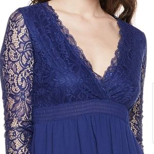 Navy deep v long sleeve lace dress